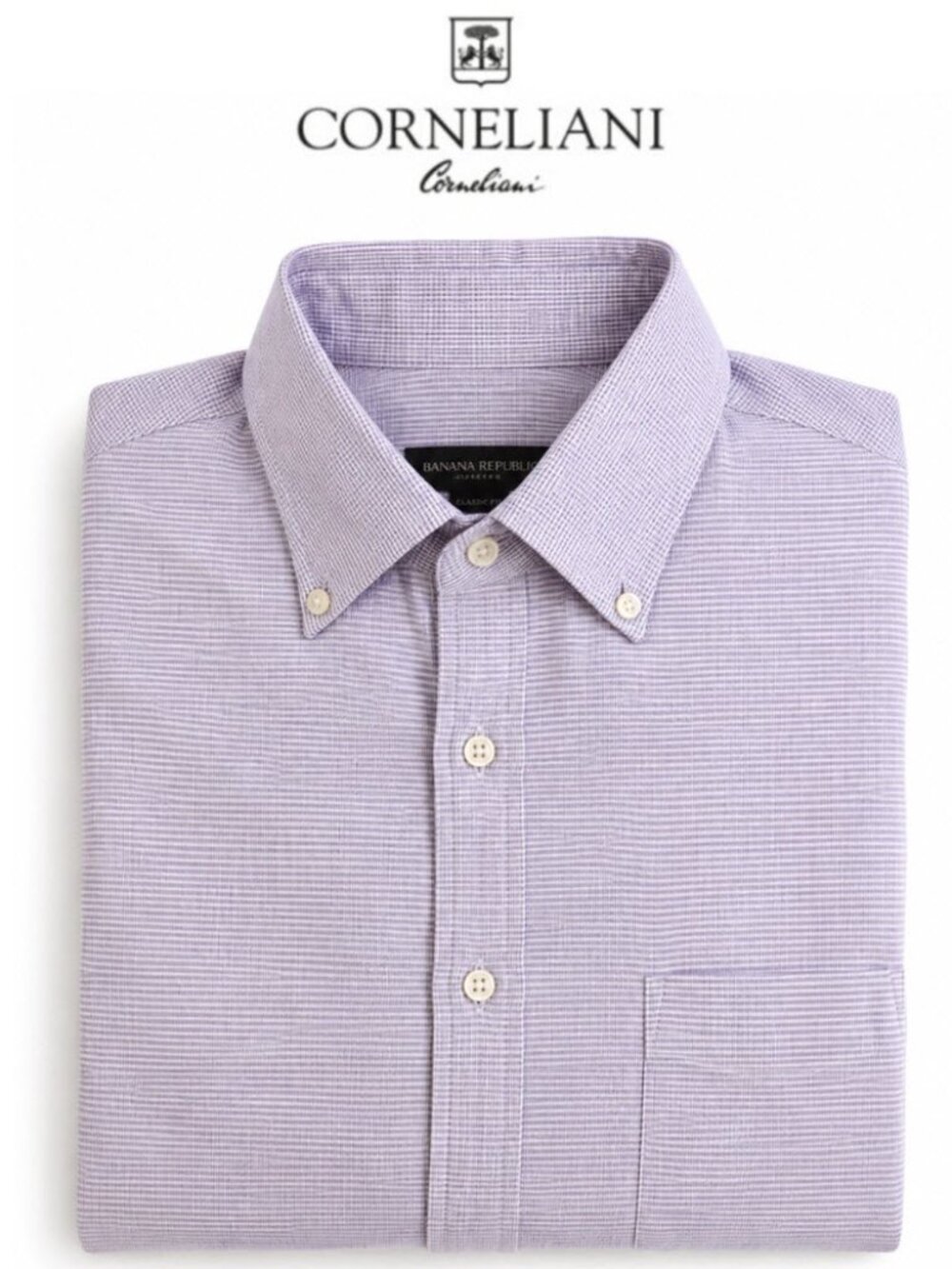Corneliani Lavender Stripe Button-Down Dress Shirt 16 Large 100% Cotton Cocktail